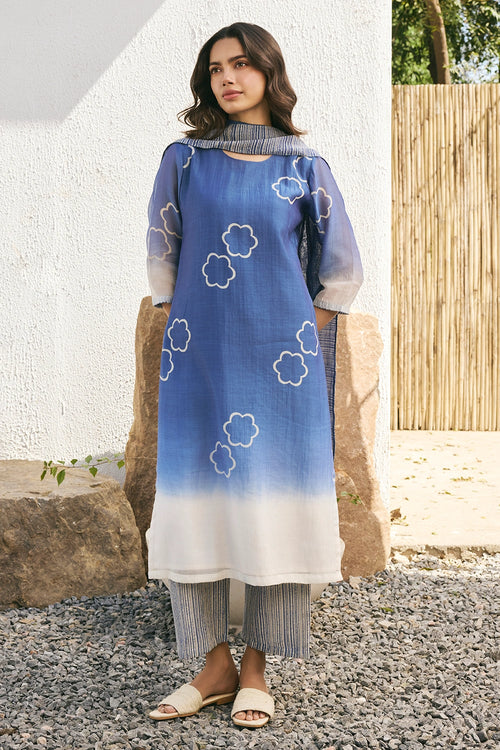Ocean Blue Printed Kurta Set