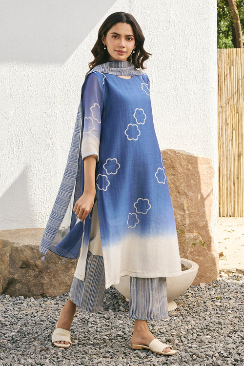 Ocean Blue Printed Kurta Set