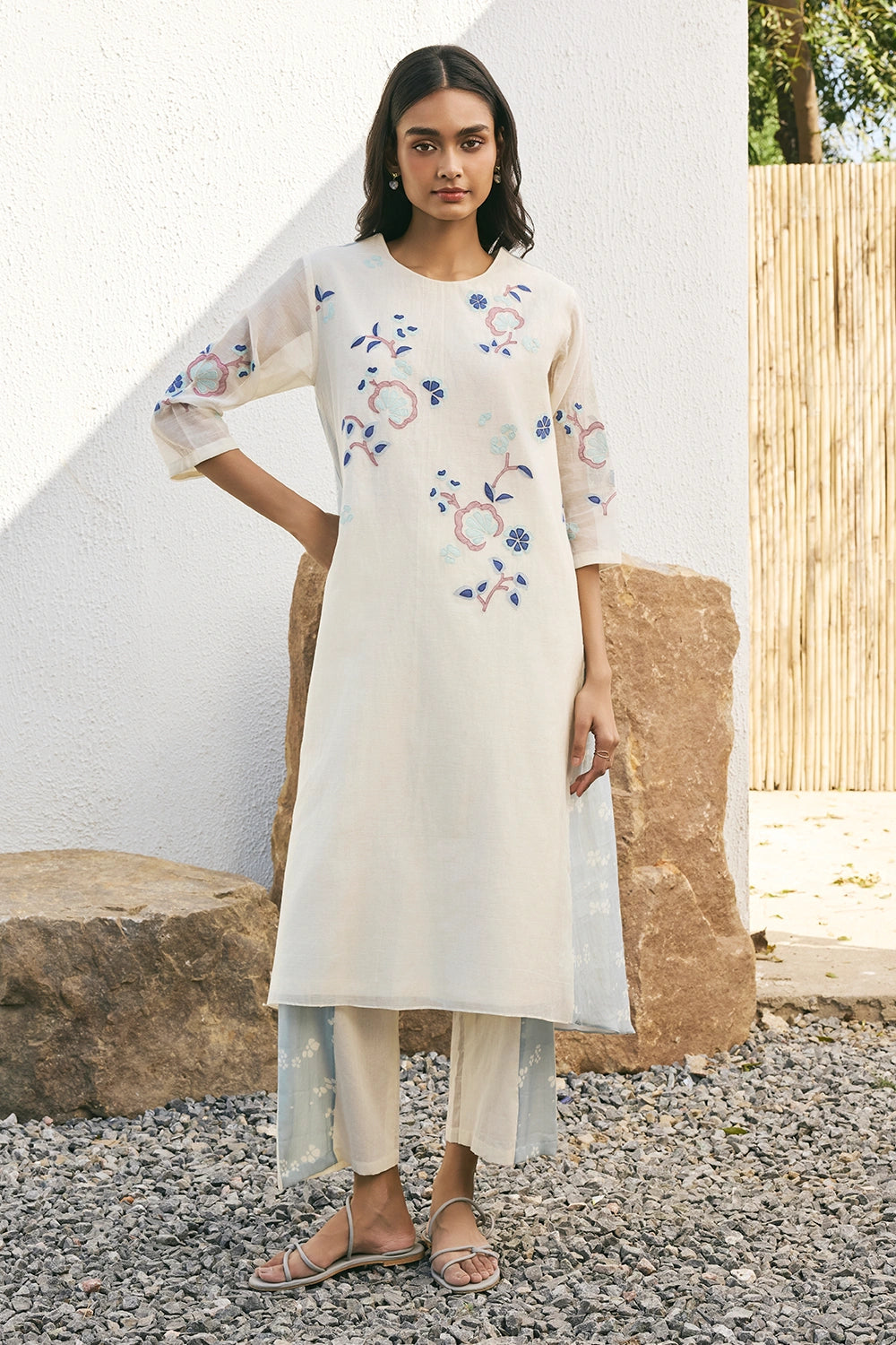 Pearl  Applique Floral Kurta Set