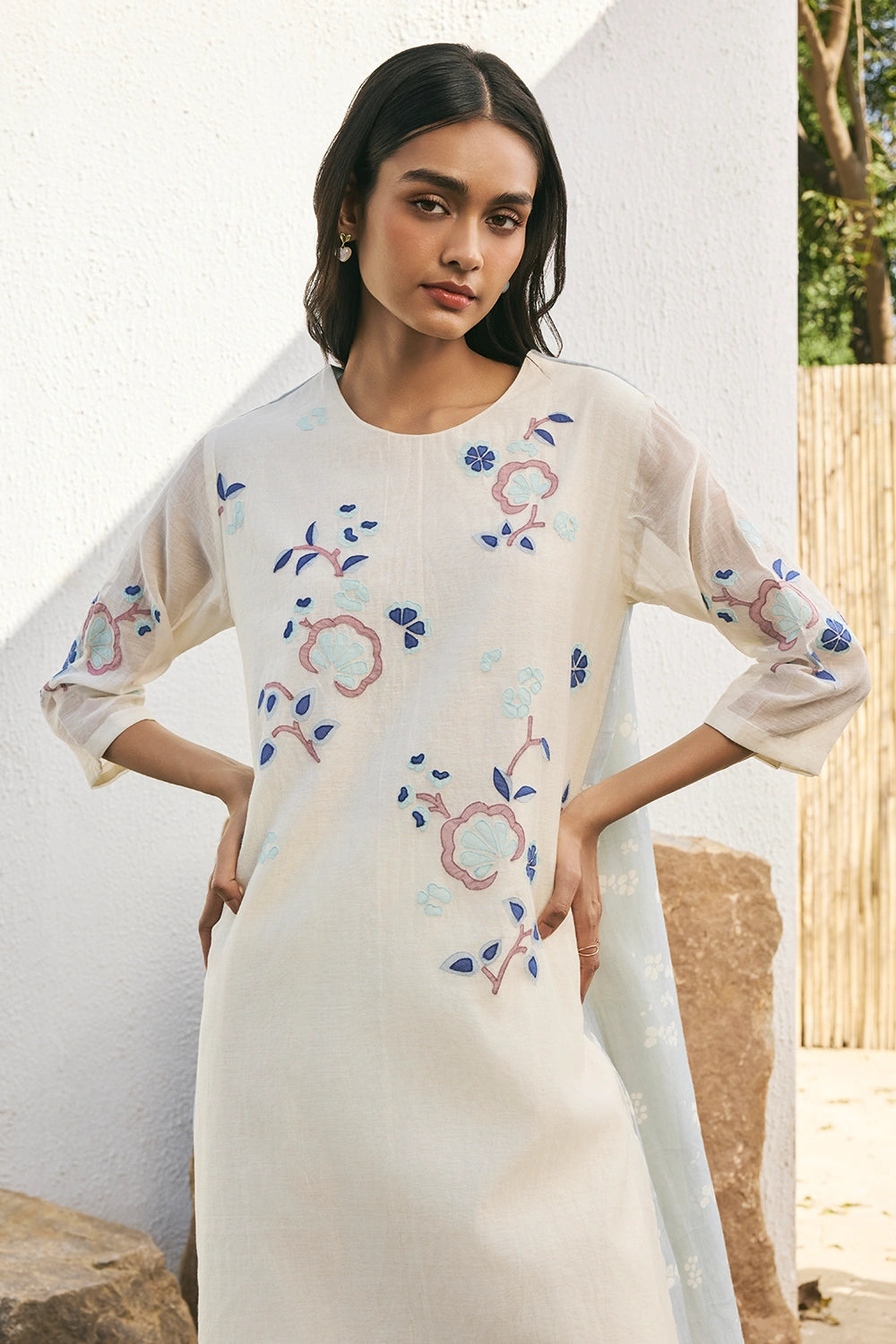 Pearl  Applique Floral Kurta Set