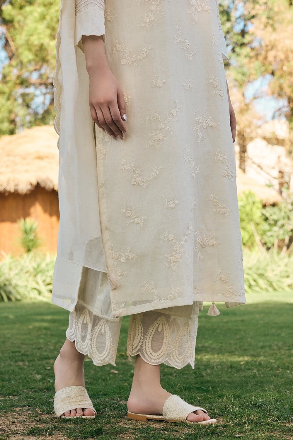 Embroidered Ecru Kurta Set