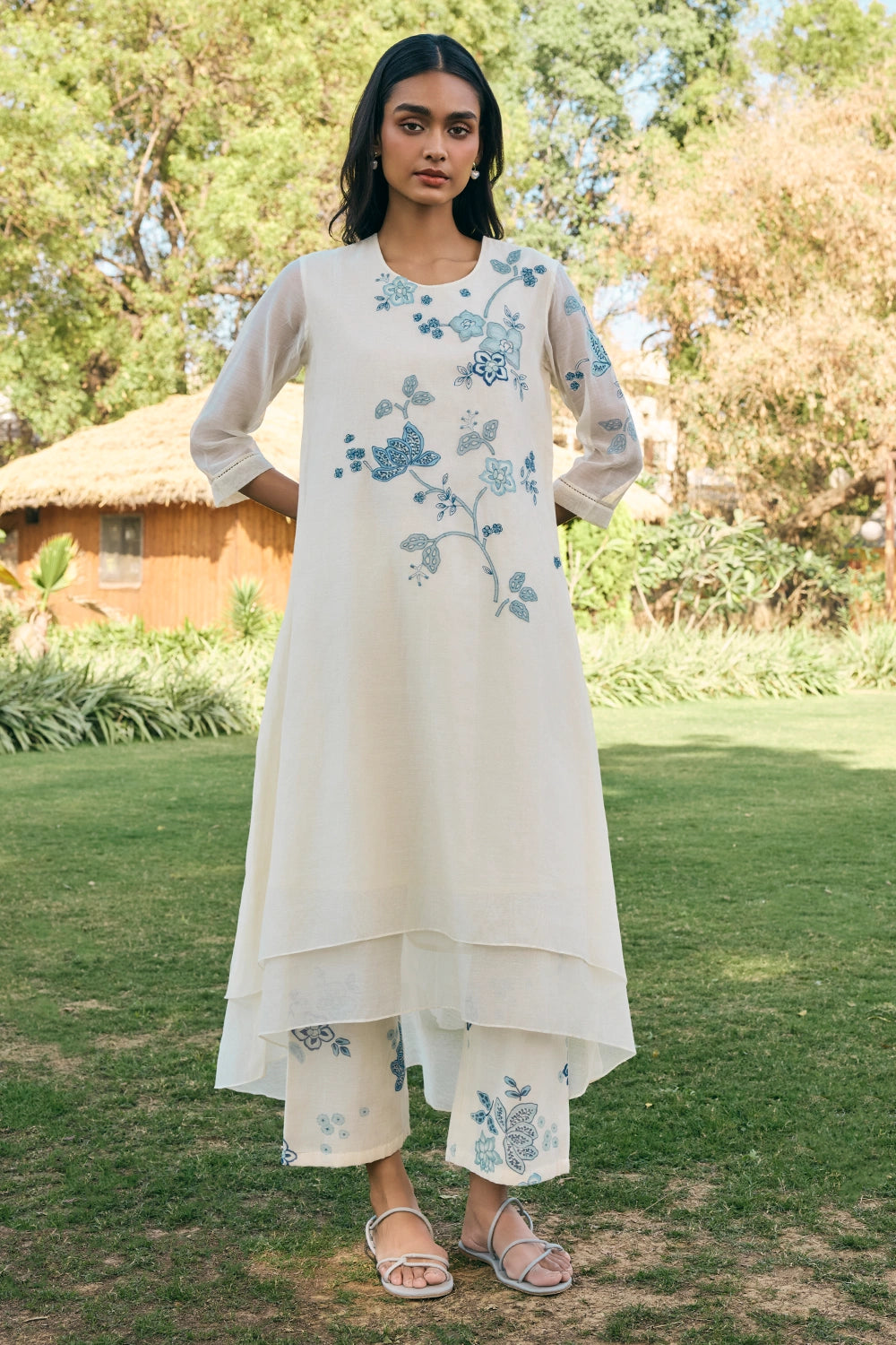 Applique Pearl Embroidered Kurta Set