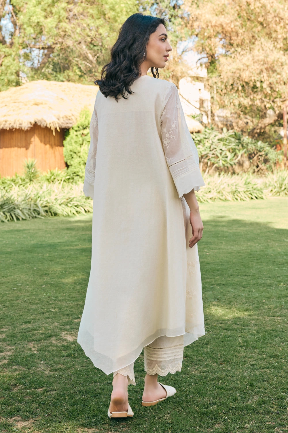 Ecru Embroidered Kurta Set