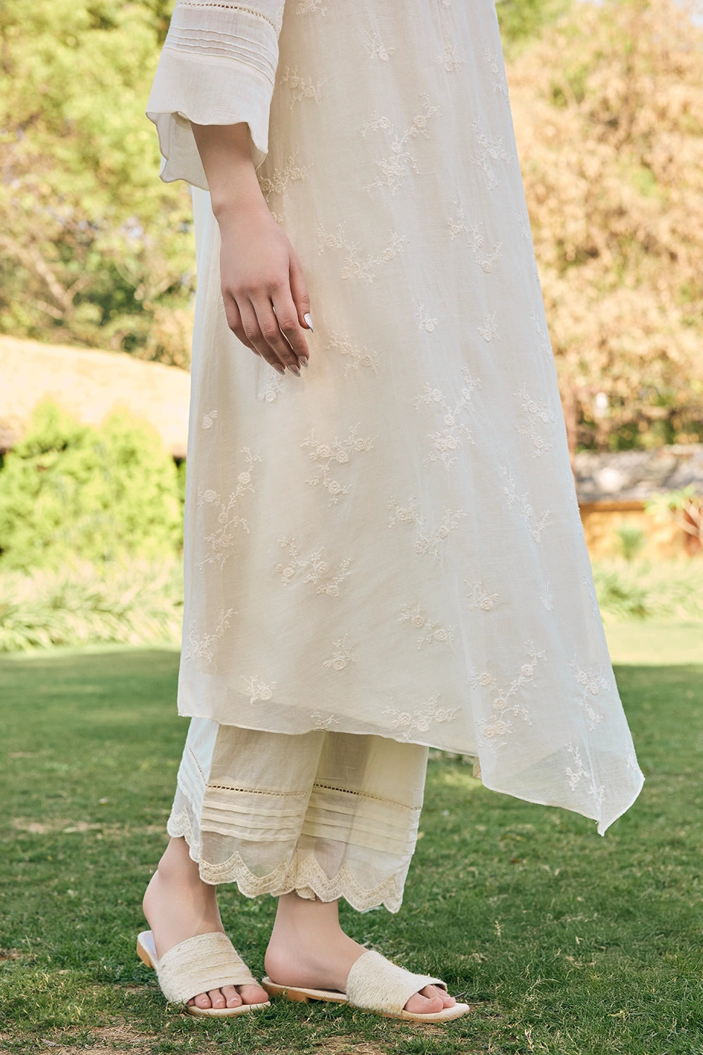 Ecru Embroidered Kurta Set