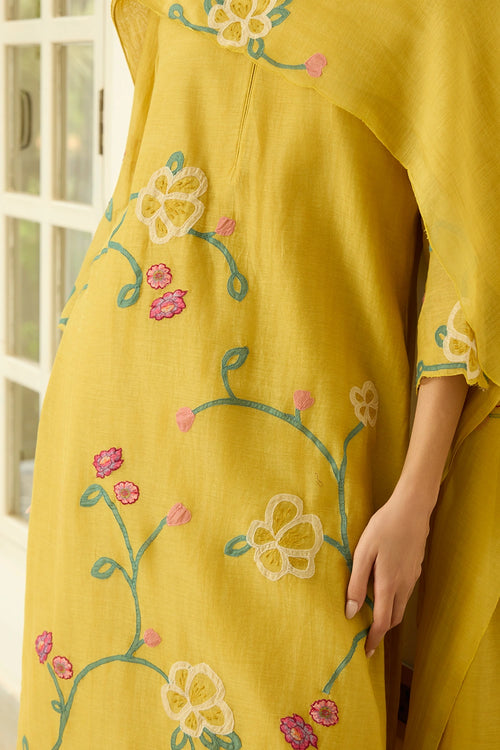 Floral Applique Marigold Kurta Set