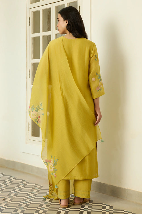 Marigold Floral Applique Kurta Set