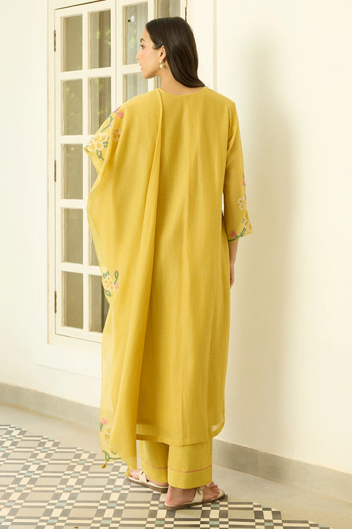 Floral Applique Marigold Kurta Set