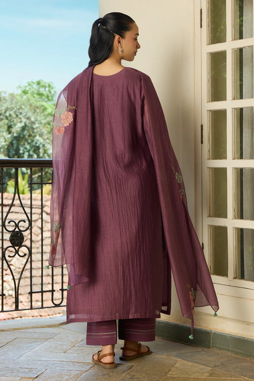 Amethyst Floral Applique Kurta Set with Dupatta
