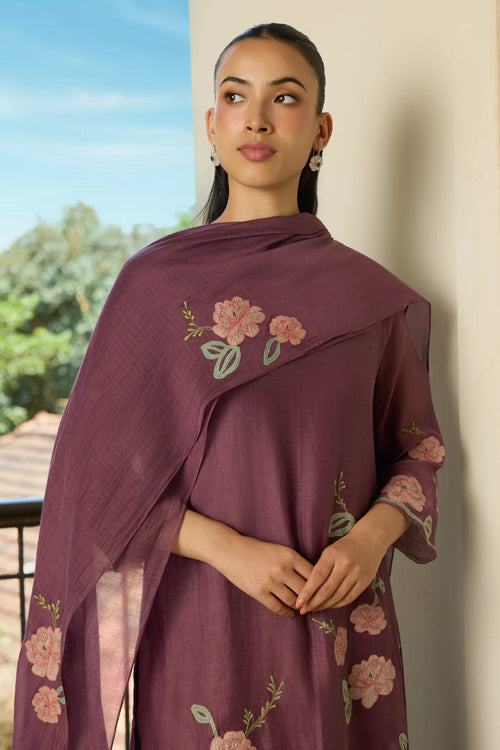 Amethyst Floral Applique Kurta Set with Dupatta