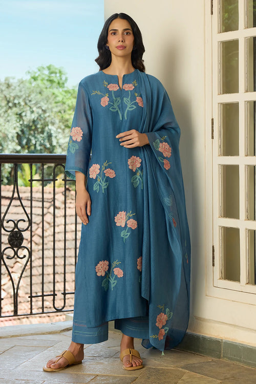 Indigo Applique Kurta Set