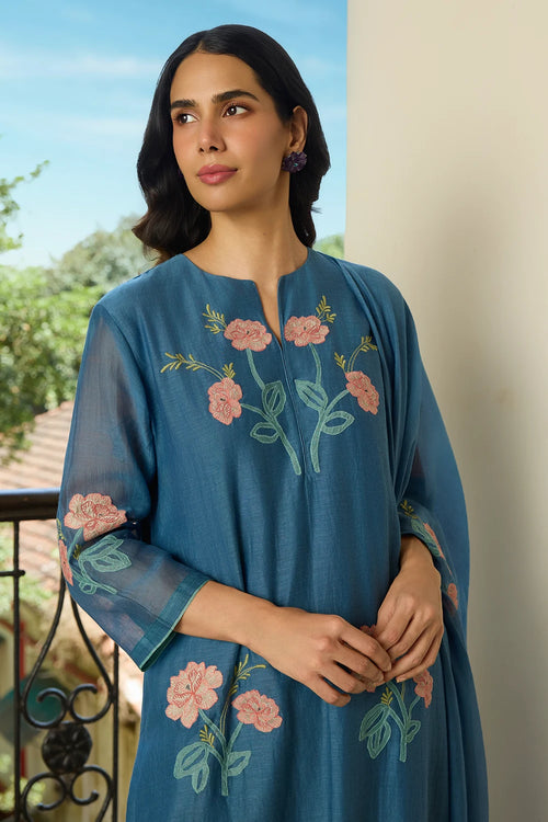 Indigo Applique Kurta Set
