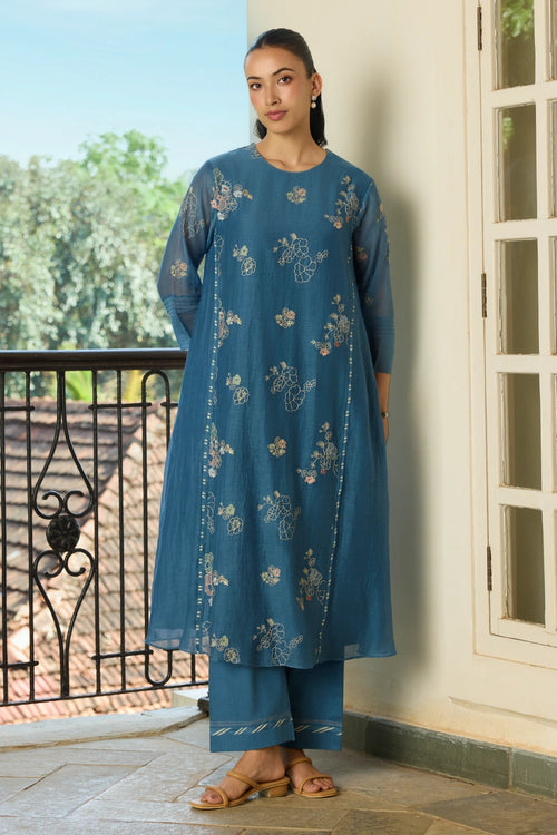 Indigo Thread Embroidered 
Co-ord set