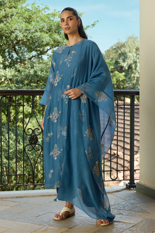 Indigo Thread Embroidered Kurta Set