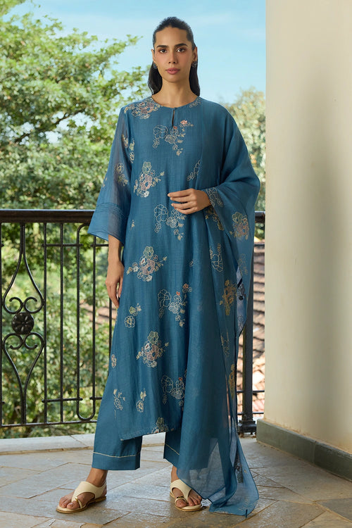 Indigo Thread Embroidered Kurta Set