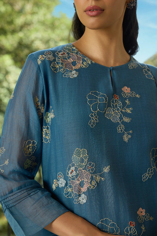 Indigo Thread Embroidered Kurta Set