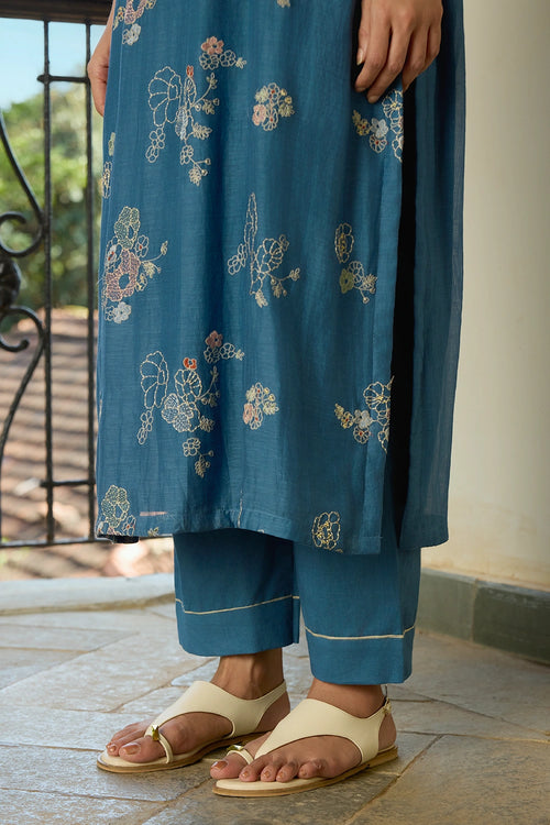 Indigo Thread Embroidered Kurta Set