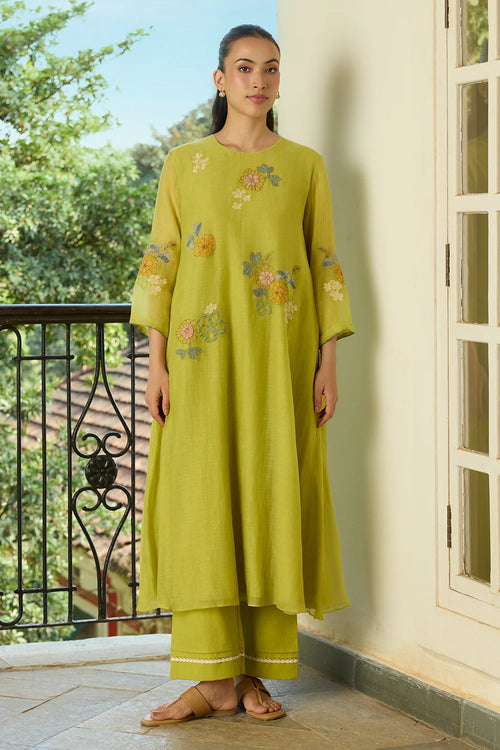 Lime Thread Embroidered Co-ord Set