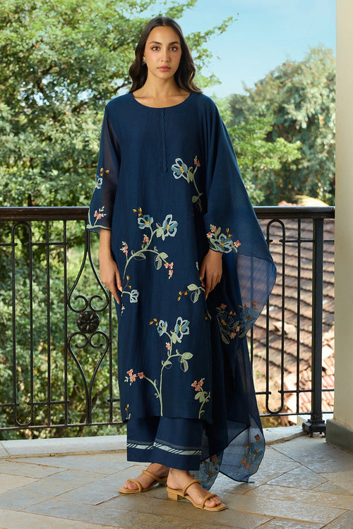 Midnight Blue Applique Kurta Set