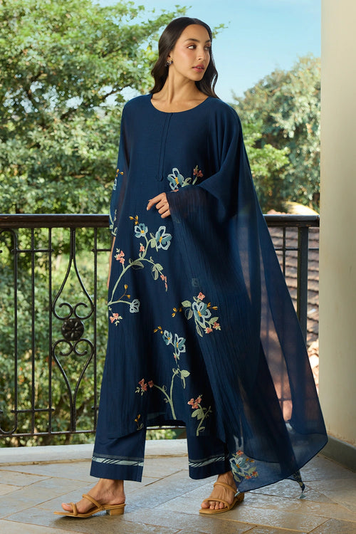Midnight Blue Applique Kurta Set