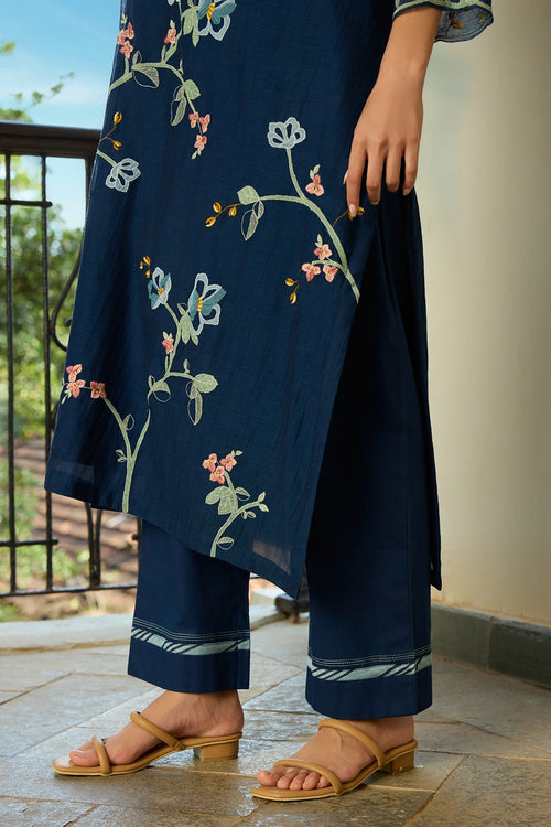 Midnight Blue Applique Kurta Set