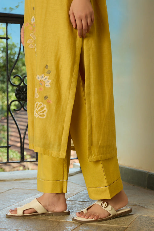 Yellow Applique Kurta Set