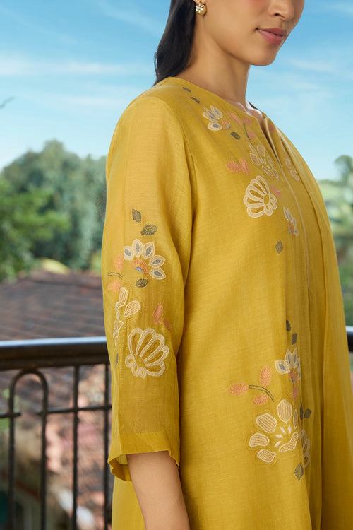 Yellow Applique Kurta Set
