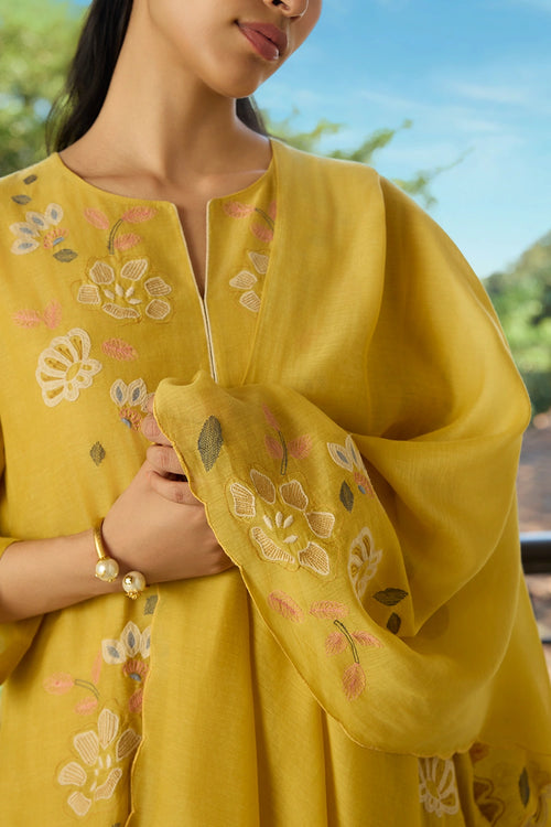 Yellow Applique Kurta Set