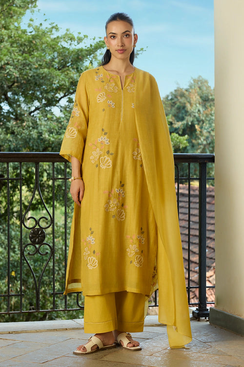 Yellow Applique Kurta Set