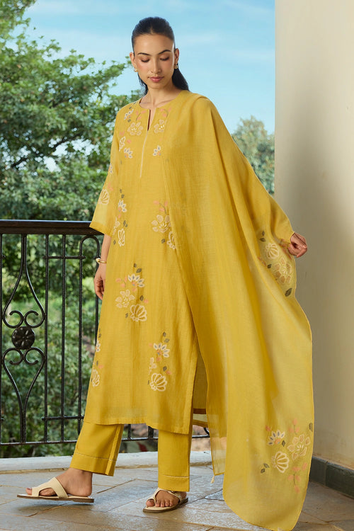 Yellow Applique Kurta Set