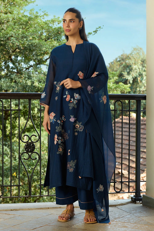 Midnight Blue Floral Kurta Set