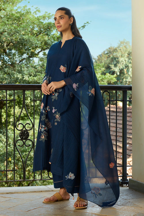 Midnight Blue Floral Kurta Set
