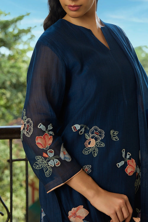 Midnight Blue Floral Kurta Set