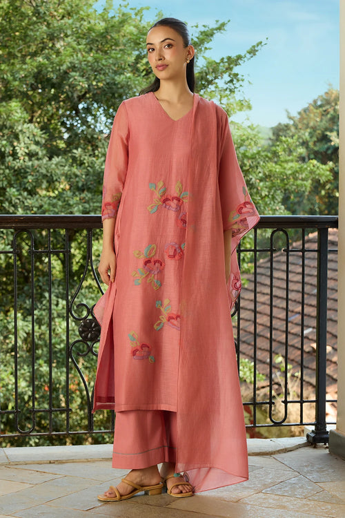 Blush Applique Kurta Set with Dupatta