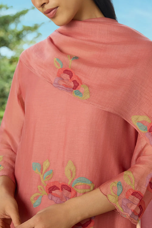 Blush Applique Kurta Set with Dupatta