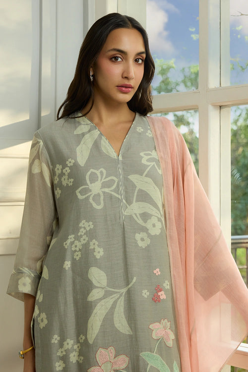 Slate Thread Embroidered Kurta Set