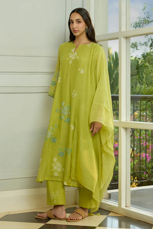 Lime Thread Embroidered Kurta Set