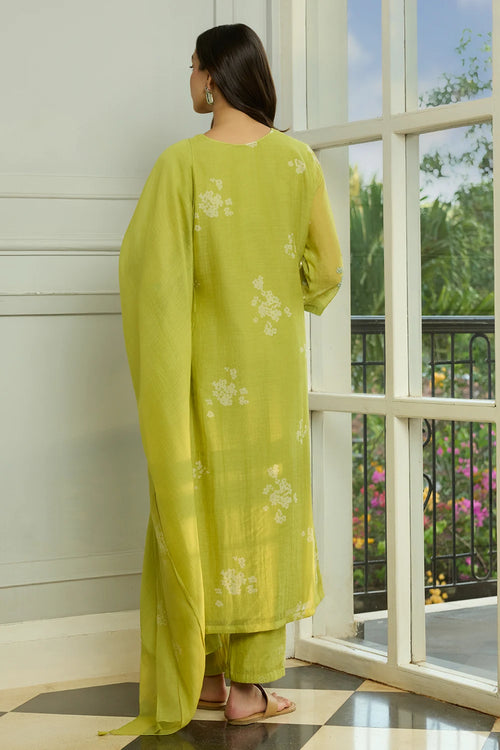 Lime Thread Embroidered Kurta Set
