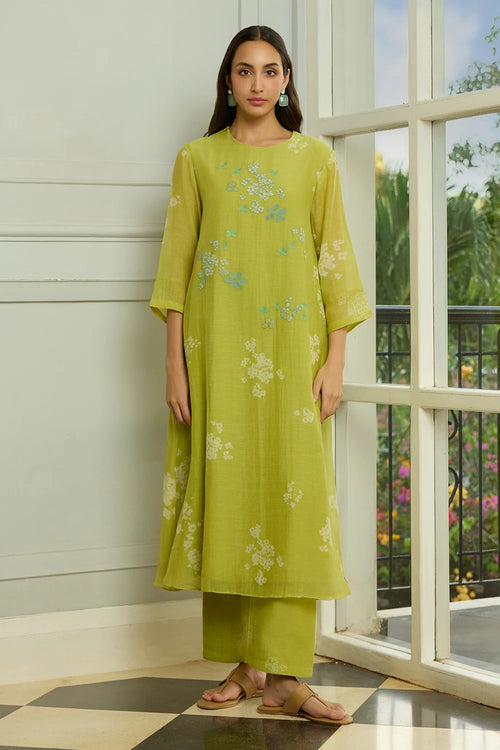 Lime Floral Embroidered Co-ord Set