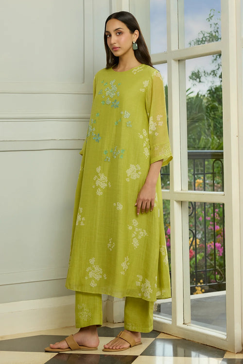 Lime Floral Embroidered Co-ord Set