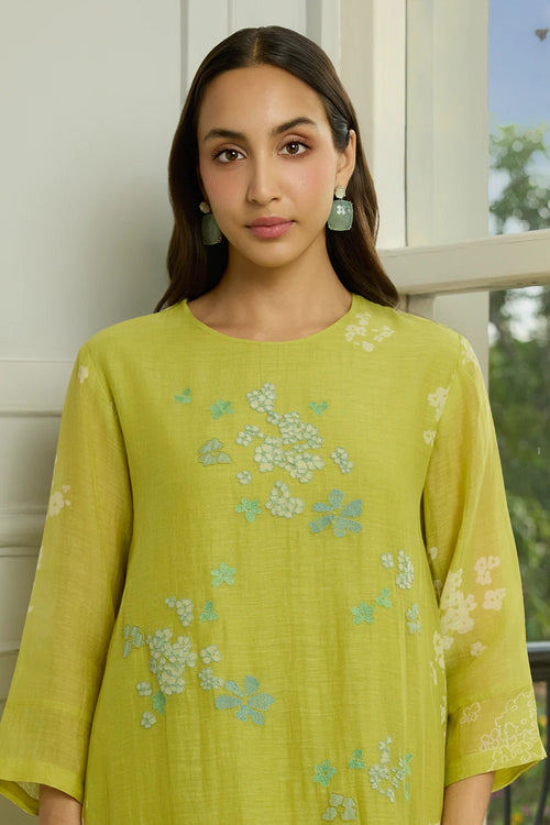 Lime Floral Embroidered Co-ord Set