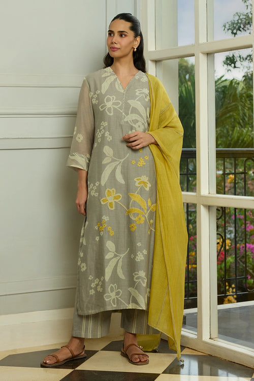 Slate Floral Embroidered Kurta Set