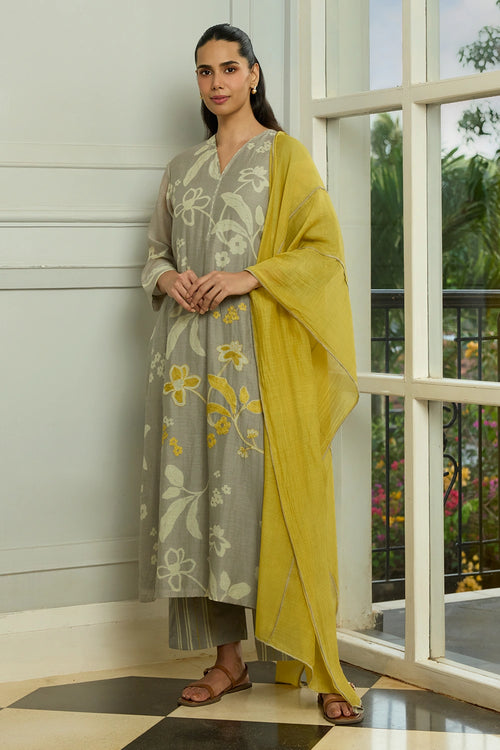 Slate Floral Embroidered Kurta Set