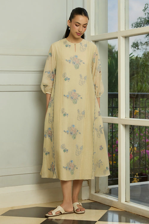 Ecru Thread Embroidered Dress