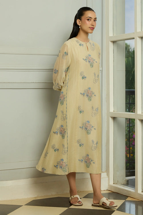 Ecru Thread Embroidered Dress