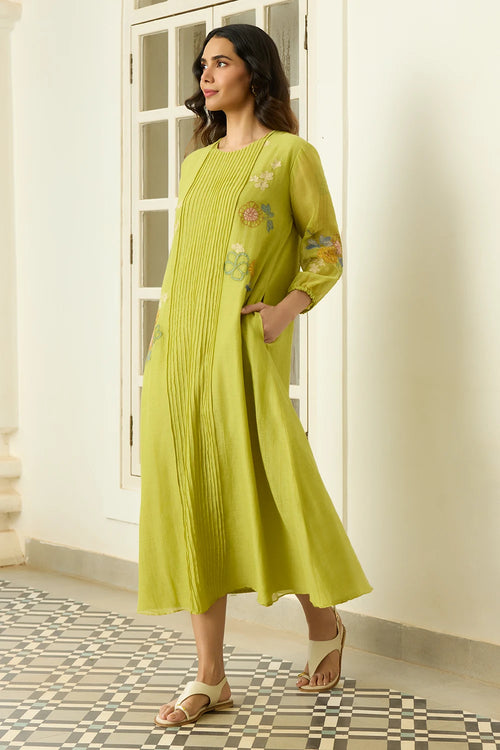 Lime Pintuck Dress