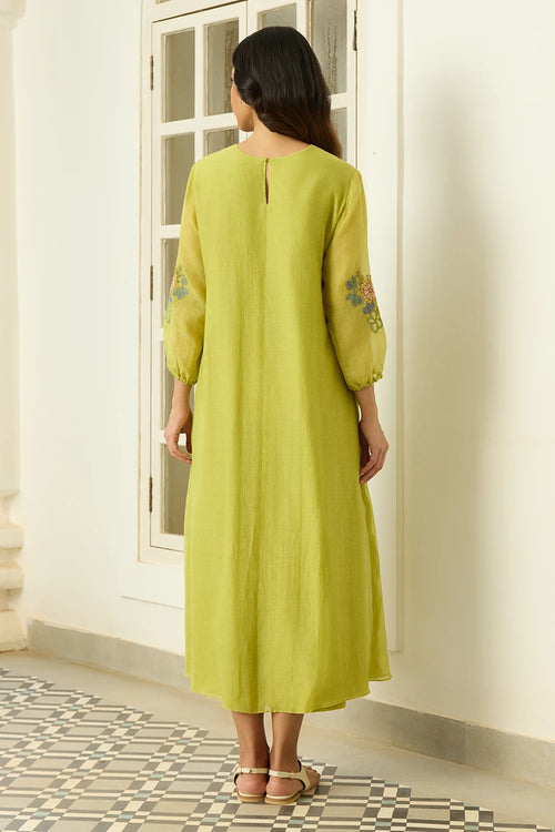 Lime Pintuck Dress