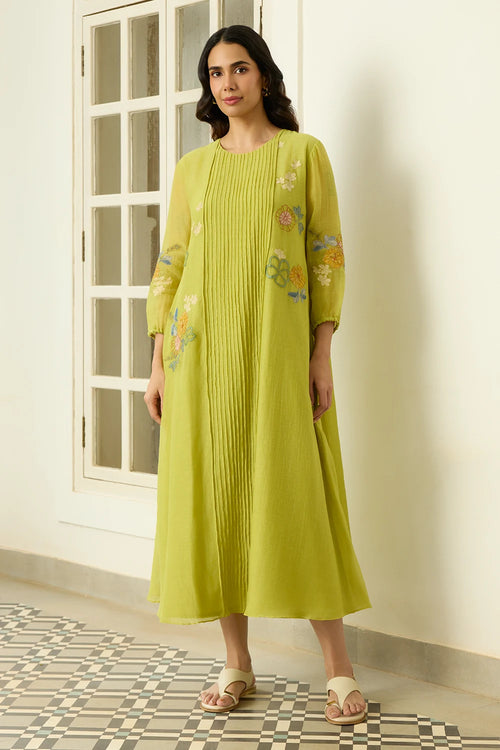 Lime Pintuck Dress