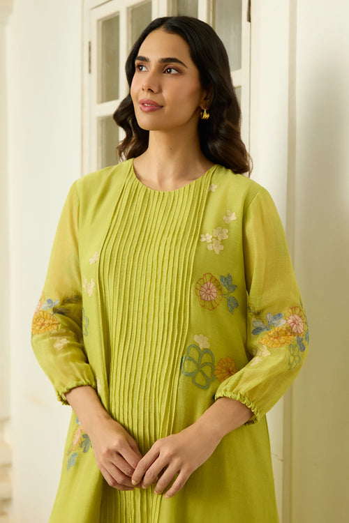 Lime Pintuck Dress