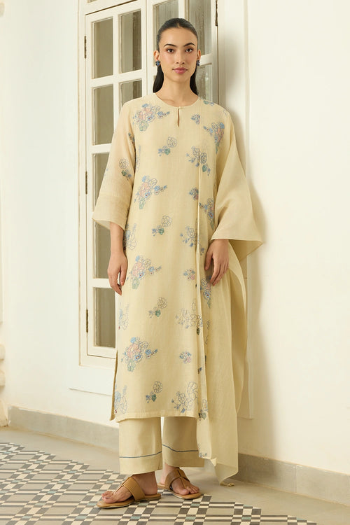 Ecru Thread Embroidered Kurta Set