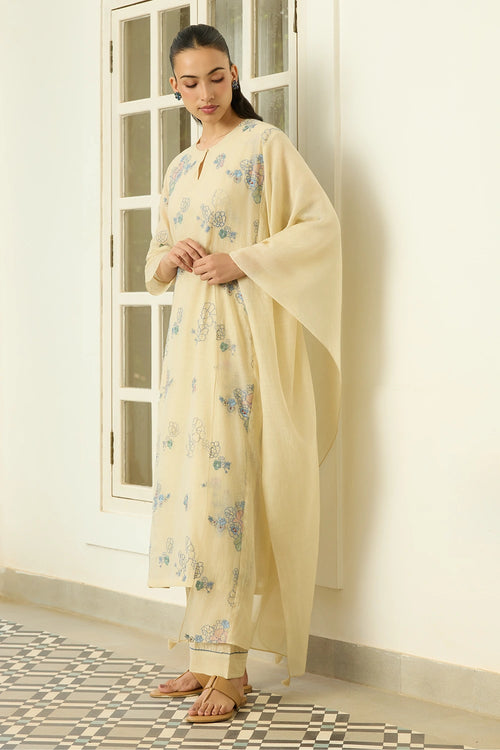Ecru Thread Embroidered Kurta Set